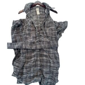 Maeve Anthropologie Black White Plaid Mini  jumpsut Size 12 Belted Cold Shoulder